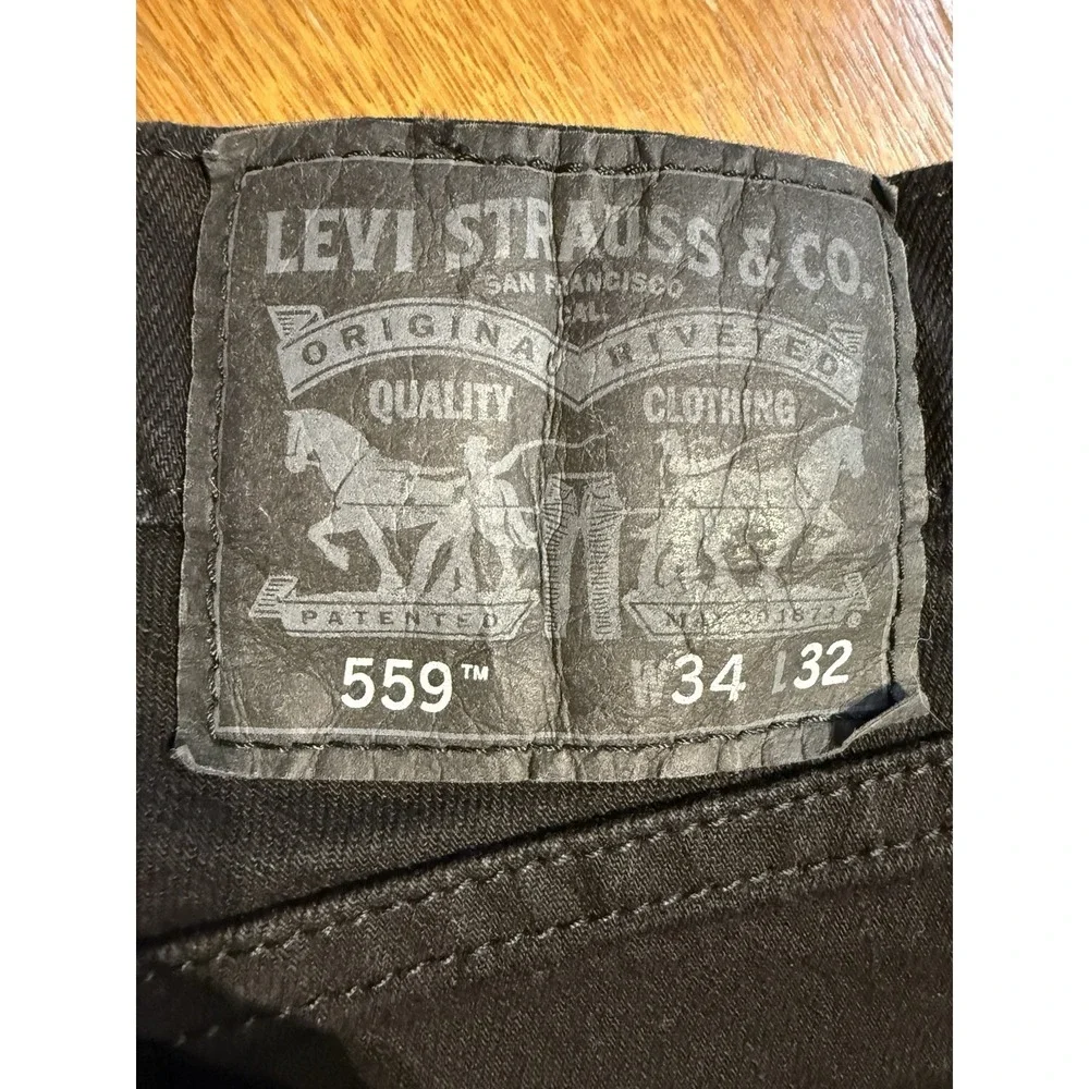 Levis 559 Jeans Mens 34x32 Black Dark Wash Relaxed Straight Stretch Denim Casual